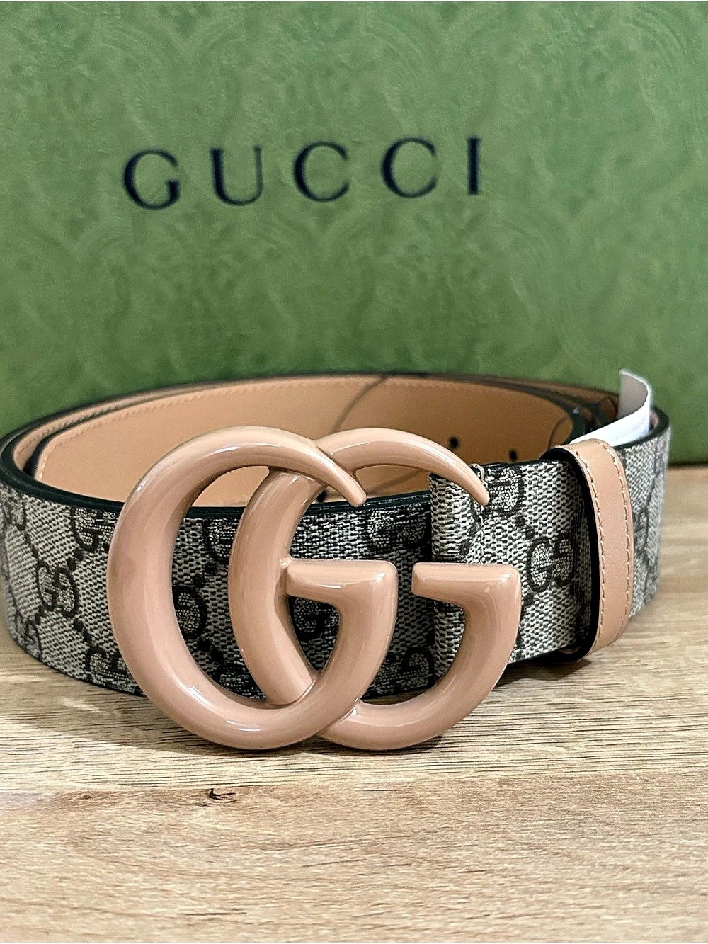Gucci GG Marmont Wide Belt Gray & Pink Size 115